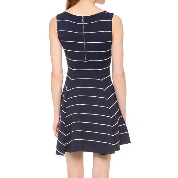 Alice + Olivia Bolton Ottoman Horizontal Pinstripe Navy Sleeveless Small Dress - Picture 2 of 16